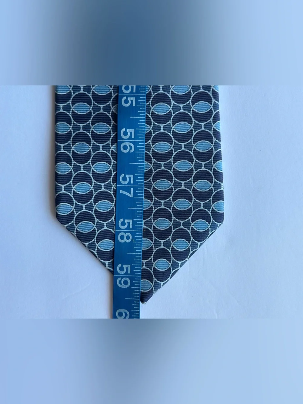 Gucci Mens Silk Tie Blue Geometric Circle Pattern Made In Italy Authentic